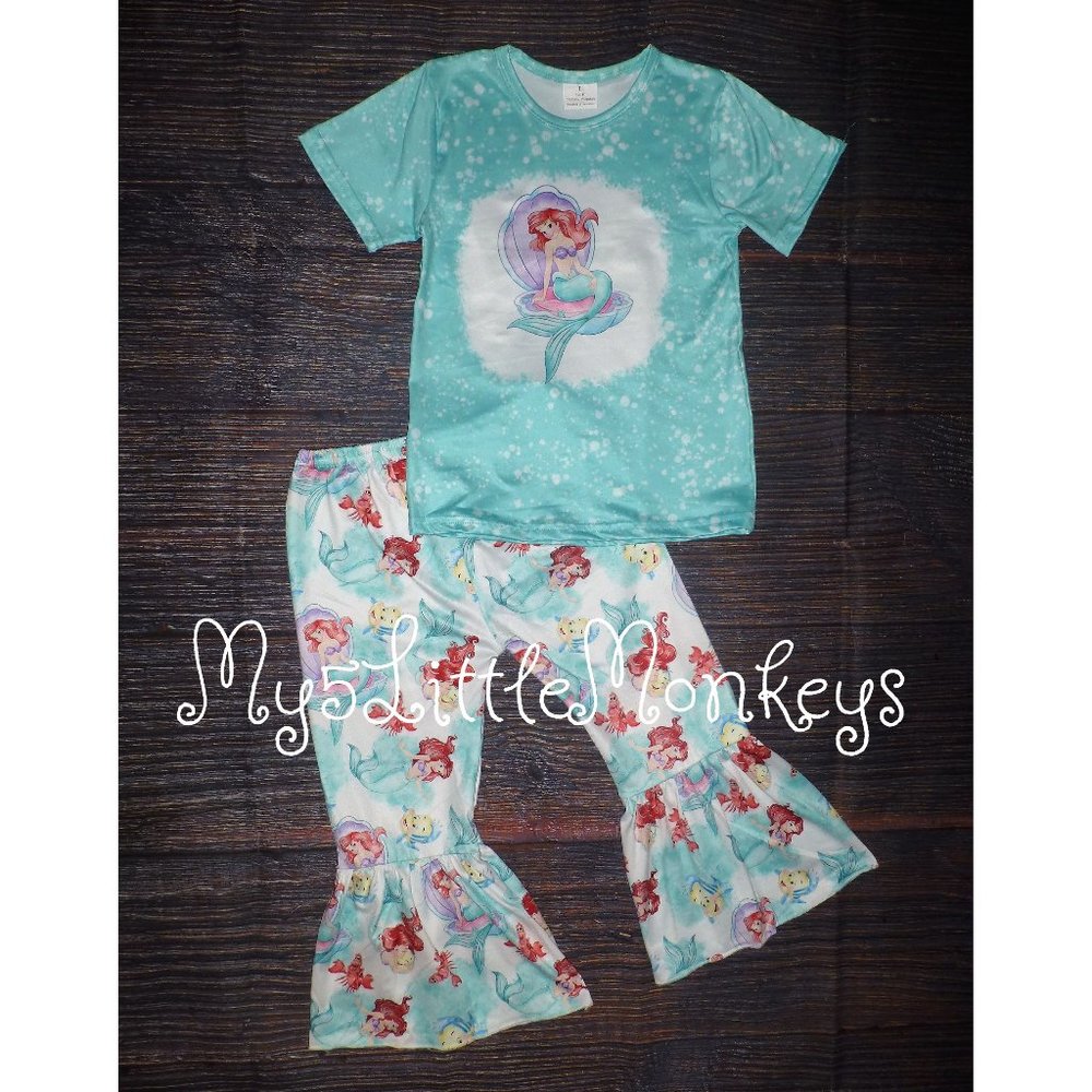 Ariel Little Mermaid Boutique Girls Bell Bottoms Outfit Set